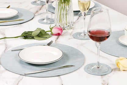Set of 6 Embossed PU Leather Placemats, Waterproof Coffee Coasters, Kitchen - Image 4