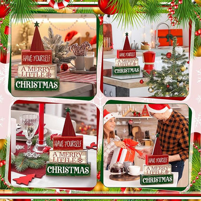 Moucuny 4 Pcs Christmas Decor Wooden Christmas Tree Winter Tiered Tray Decor - Image 4