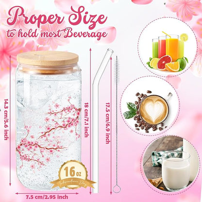 Sliner 2 Pcs Cherry Blossom Glass Cups Floral Drinking Glasses Sakura Iced - Image 5