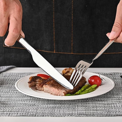 KINGSTONE Forged 40-Piece Silverware Set 18/10 Stainless Steel Flatware Utensils Set for 8, Mirror Finish,Dishwasher Safe (Silver)