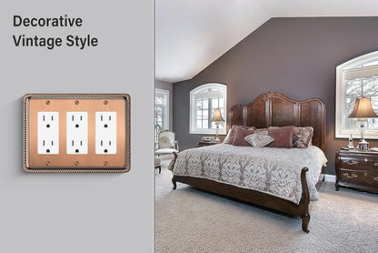 Henne Bery Rope Edge Decorative Wall Plate Switch Plate Outlet Cover (Triple Decorator, Antique Copper)
