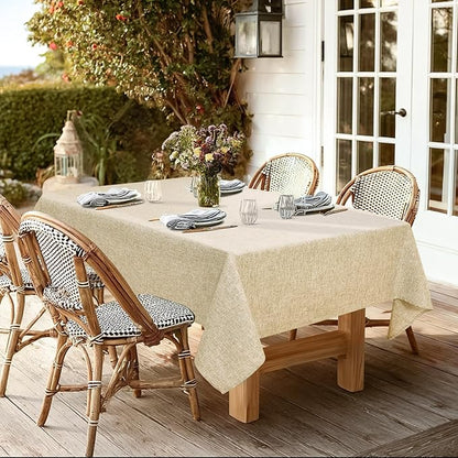JIUZHEN Rectangle Table Cloth Faux Linen Farmhouse Tablecloth Wrinkle and Stain Resistant Decorative Fabric Table Cover for Kitchen, Dining Room, Parties and Camping, Beige, 60 x 102 Inch