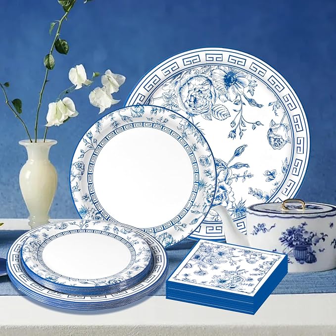 60Pcs Blue White Paper Plates and Napkins Party Supply, Serves 20 | Blue and - Image 4