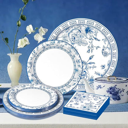 60Pcs Blue White Paper Plates and Napkins Party Supply, Serves 20 | Blue and - Image 4