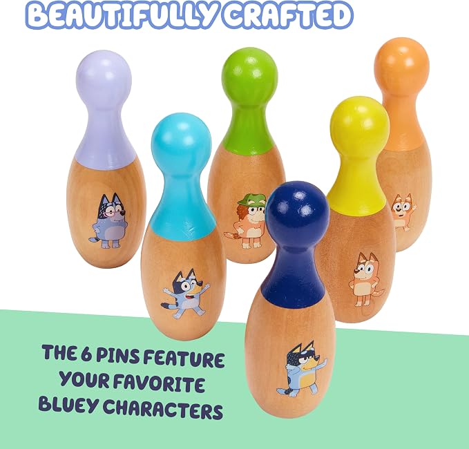 Bluey Wooden Bowling Set, 6 Character Pins, Indoor & Outdoor | Durable wood - Image 4