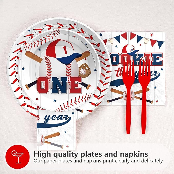 Greencian 96PCS Baseball 1st Birthday Party Decorations Baby Boy Serves 24 | - Image 2