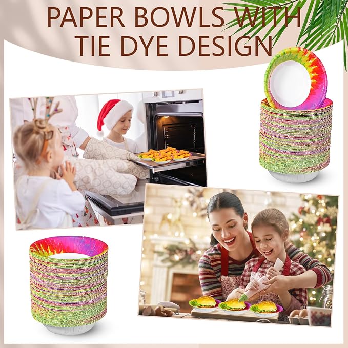 Hsei 100 Pack Tie Dye Paper Bowls 12 oz Disposable Paper Bowls - Image 4
