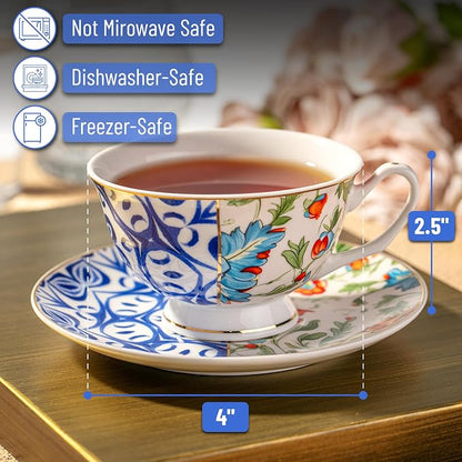 BTaT- Floral Tea Cups and Saucers, 8 oz, Fine Porcelain Teacup Set - Image 3