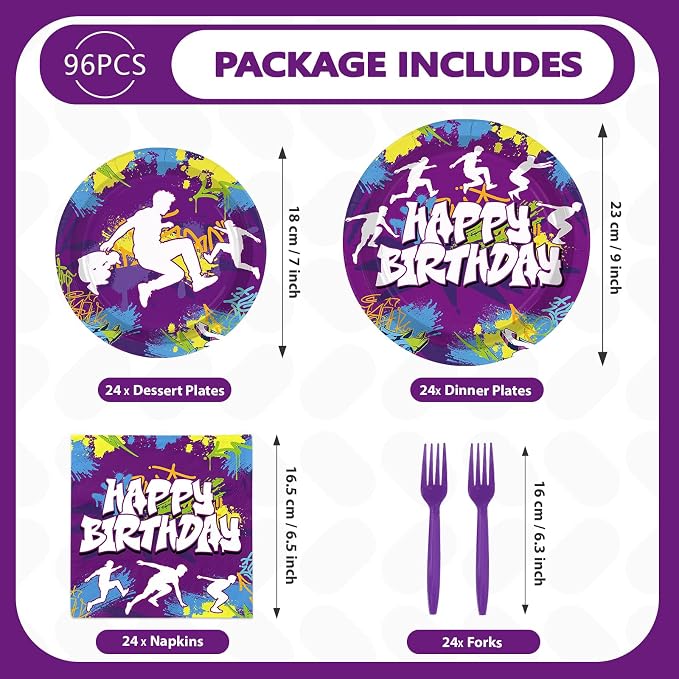 96 Pcs Purple Parkour Birthday Party Decorations, Serves 24 | Parkour Theme - Image 5