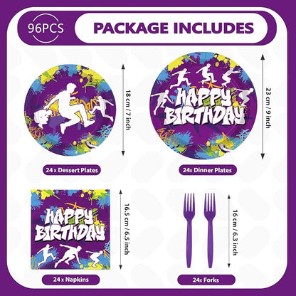 96 Pcs Purple Parkour Birthday Party Decorations, Serves 24 | Parkour Theme - Image 5