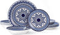 Bestone 12-Piece Round Porcelain Dinnerware Set, Service for 4, Chip Resistant Plates and Bowls,Blue, Dishwasher & Microwave Safe for Home Daily Use