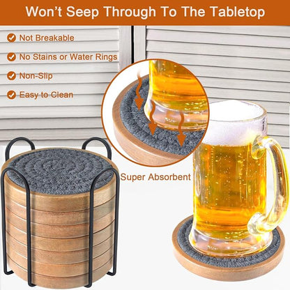 Wood Coasters for Drinks, Eykao Absorbent Coaster Sets of 8, Woven Drink - Image 2