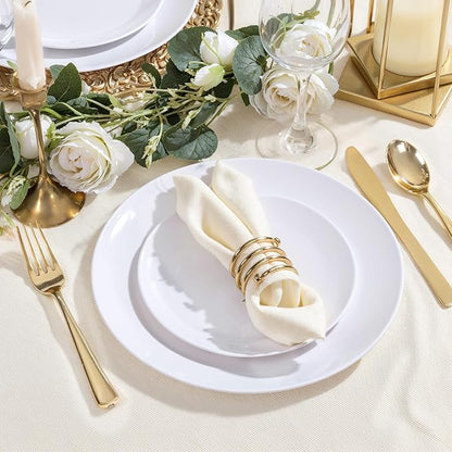 PULOTE 200 Pieces White Plastic Plates Disposable - Include 100PCS 10 inch Dinner & 100PCS 7 inch Dessert Plates, Ideal for Party & Wedding