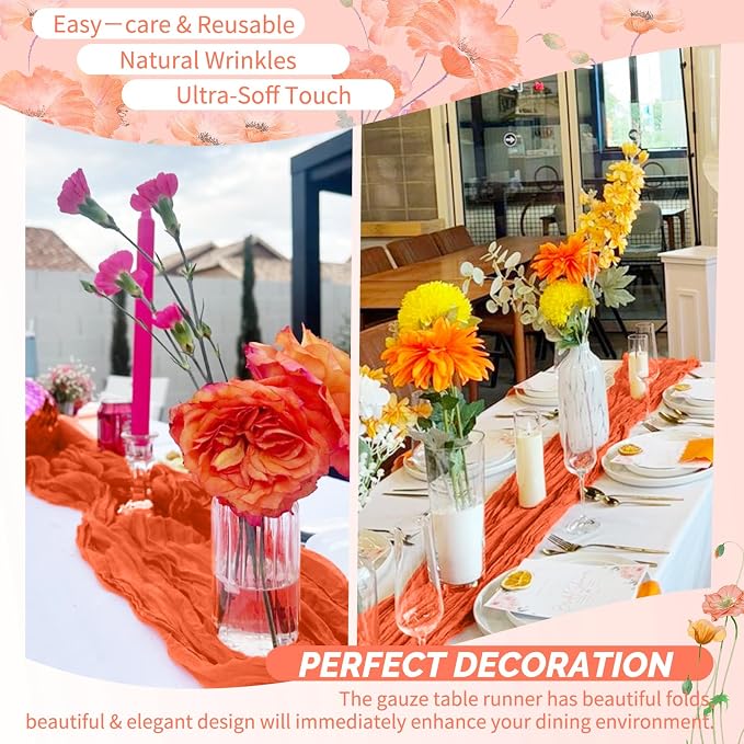 Showgeous 30 Pack Orange Cheesecloth Table Runner, 17 x 108 Inches | Boho - Image 6