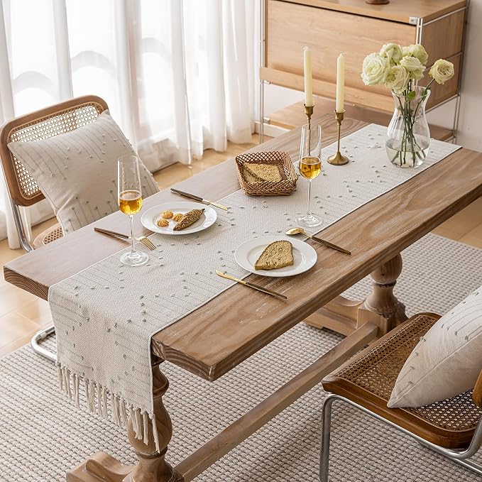 Joyfol Day Boho Table Runner, Farmhouse Stripe Cotton Table Runners - Image 3