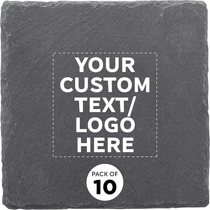 Custom Sohag Square Slate Coasters Set of 10, Personalized Bulk Pack - Table Decor, Kitchen Decor, Wedding Favors - Black