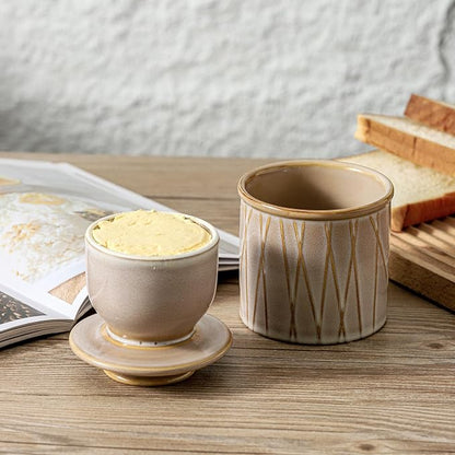 HVH Ceramic Butter Crock with Water Line, French Butter Dish with Lid - Image 2