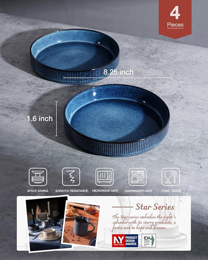 famiware Star 8.25" Pasta Bowls Set of 4, Bowl Plates, Nebulas Blue | Microwave - Image 3