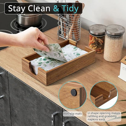 Napkin Holder for Bathroom, Acacia Wooden Guest Towel Holder Tray for Bathroom, Disposable Paper Hand Towel Holder for Bathroom Accessories, Dinner Napkin Holder for Kitchen Table Party