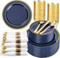 350PCS Navy Blue and Gold Plastic Plates by WDF