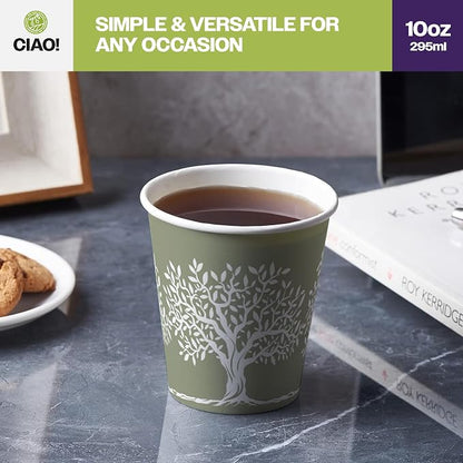 CIAO! 10oz Paper Hot Cup, Rooted Olive Print - Image 3