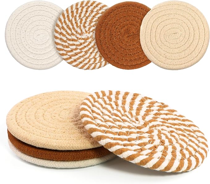 Coasters Set of 4 for Drinks, Cotton Woven 4 Colors Absorbent Boho Coasters for by krastmon