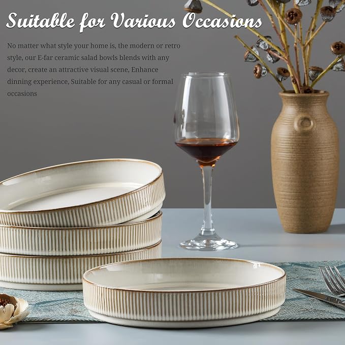 E-far Pasta Bowls Set of 4, 35oz Large Salad Bowl Plate - Image 8
