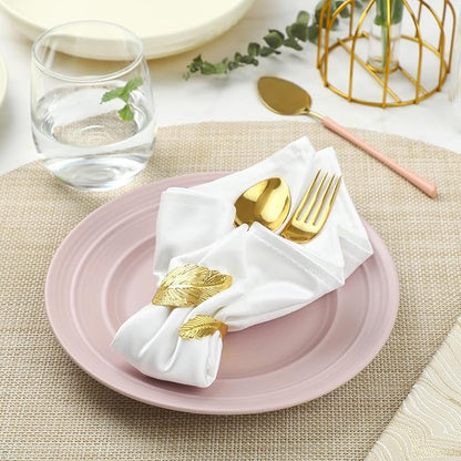 Large Napkin Rings, Shiny Gold Napkin Rings Set of 12, Study Metal Leaf Shaped Table Decor, Stylish Fall Napkin Ring Bulk for Christmas, Easter, Wedding, Party, Elegant Table Settings Gift