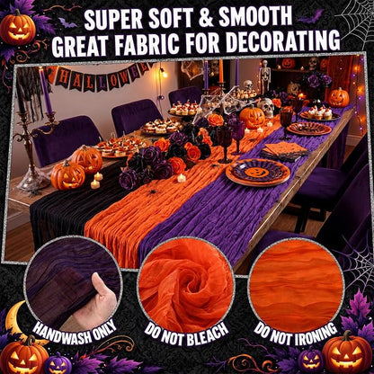 12 Pcs Halloween Cheesecloth Gauze Table Runners Black Orange Purple | Holiday - Image 6