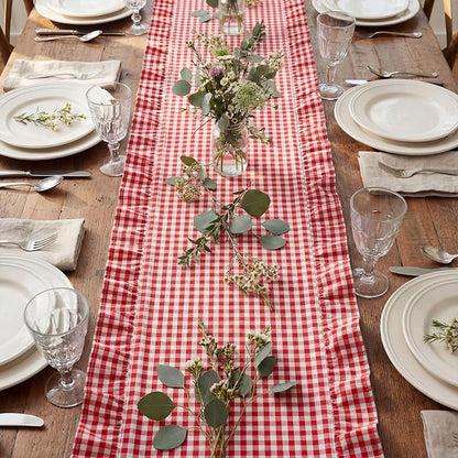 HunnmingRe 1 Pc Gingham Table Runner Red, 118 X 13.8 Inch | Cotton Dresser Scarf - Image 6