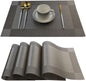 Placemats Set of 4 Washable Easy to Clean Woven Vinyl Placemats for Kitchen Table Woven Table placemats Mats 12x18 inches (Grey)