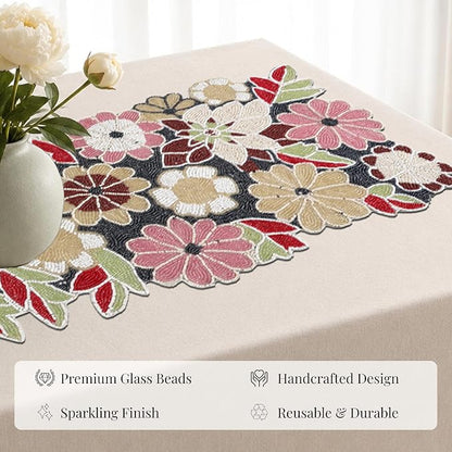 Floral Beaded Table Runner, 13x36 | Handcrafted glass beads, polyester backing - Image 8