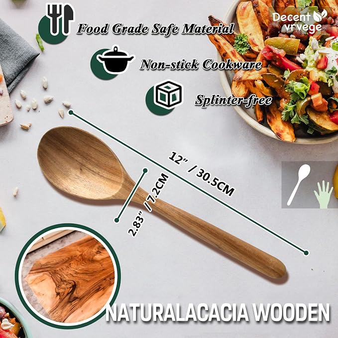 Wooden Spoons for Cooking, Healthy Acacia Wood Spoon Scoops, Kitchen Serving - Image 2