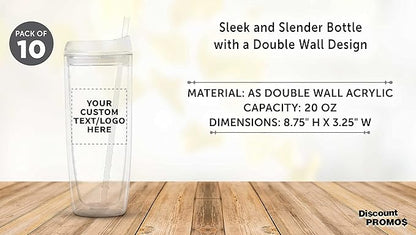Custom Tall Orbit Acrylic Tumblers 20 oz. Set of 10, Personalized Bulk Pack - Perfect for Iced Coffee, Soda, Other Hot & Cold Beverages - Clear