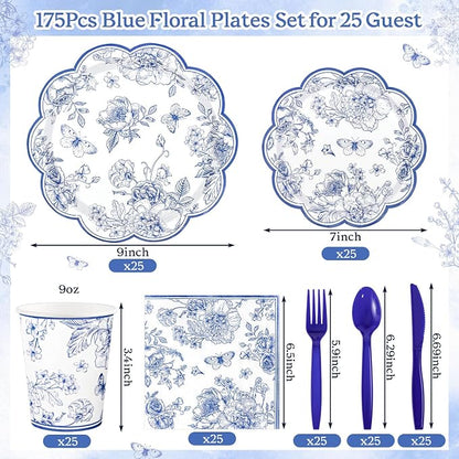 NatNarr Blue Floral Party Supplies Set - Image 2