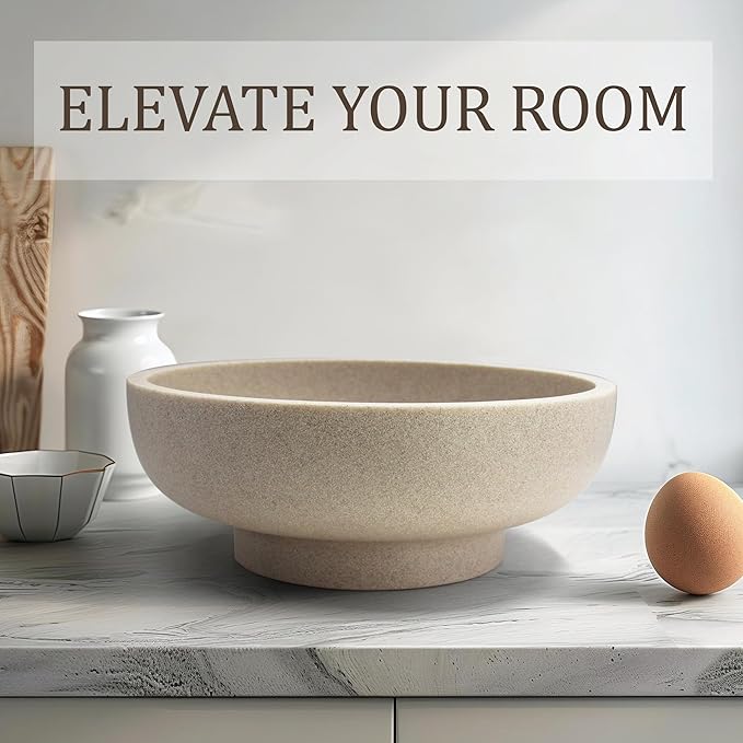 Large Decorative Bowl, Fruit Bowl for Kitchen Counter, Modern Resin Bowl for Home Decor, Key Holder for Entry Table, Sand Beige
