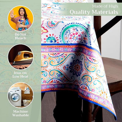 Maison d' Hermine Table Cloth Rectangle Table 100% Cotton 54 x 72 Inches Tablecloth Reusable Decorative for Dining Room Farmhouse Home Valentines Day Decorations Spring Summer - Indian Floral