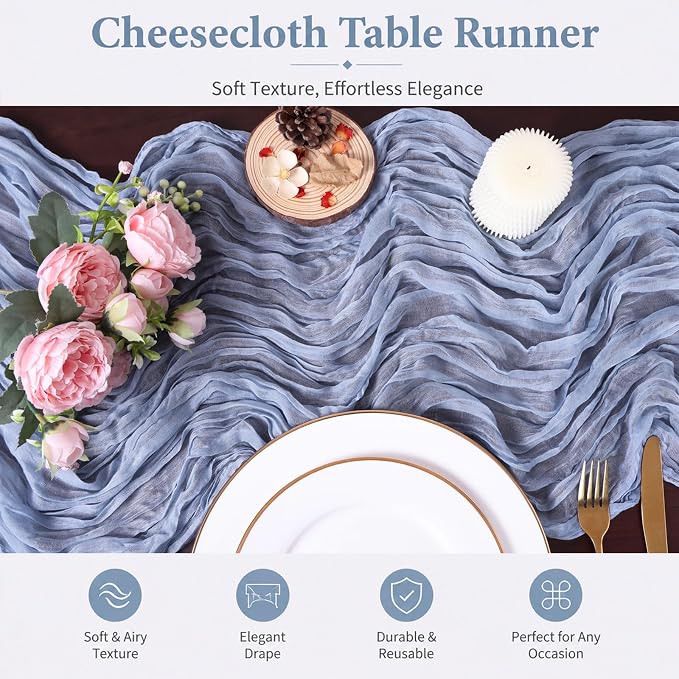 Cheesecloth Table Runner 13.3FT Long Boho Table Runner Vintage Rustic Gauze - Image 4