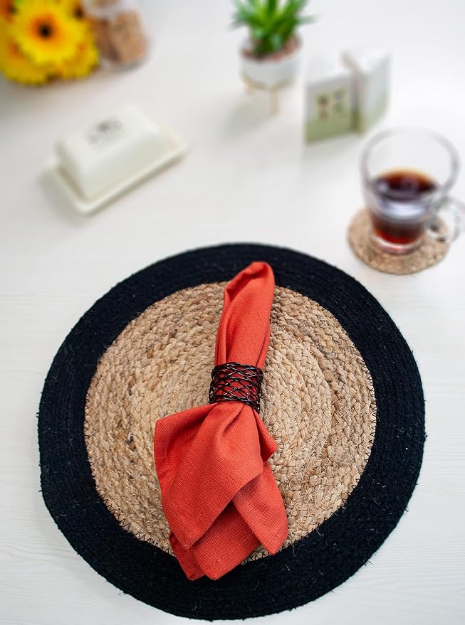 Round Verona Woven Jute & Cotton Braided PLACEMAT, Size -15” Round, Color - Image 6