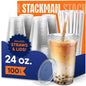 Stack Man Clear Plastic Cups - 24 oz - 100 Sets | Jumbo Disposable Smoothie & by StackMan