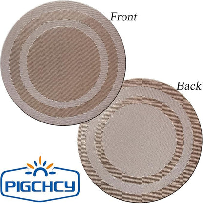 PIGCHCY Round Placemat Set of 6 Heat Resistant Vinyl Washable Kitchen 15 inch Placemats for Home Indoor Outdoor Party (6pcs, Champagne)