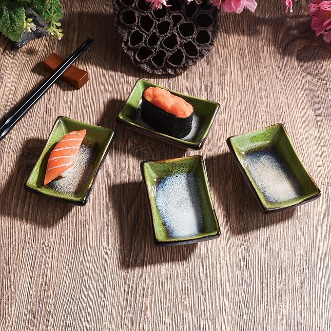 Porcelain Dipping Bowl Set of 4, 3.4" Rectangular Small Soy Sauce Dishes | - Image 2