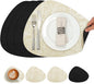 Placemats and Coasters, Washable Reversible Placemats Round Faux Leather Wipeable Place Mats Non Slip Heat Resistant Indoor Outdoor Table Mats (Set of 4, Cream Black)