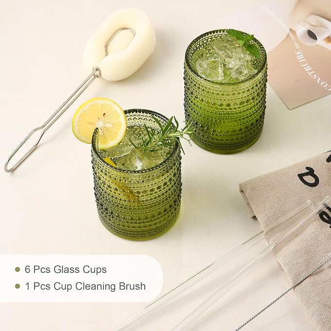 ZMOWIPDL Drinking Glasses Set of 6, 12oz Green Hobnail Glass Cups | Vintage - Image 5