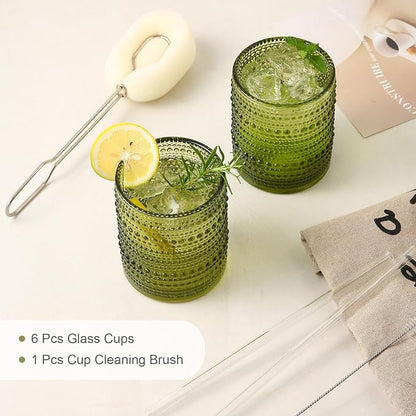 ZMOWIPDL Drinking Glasses Set of 6, 12oz Green Hobnail Glass Cups | Vintage - Image 5