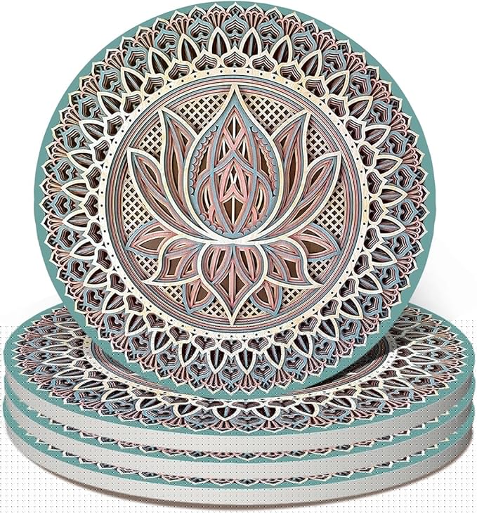 Mandala Coasters for Drinks,Doawbang Absorbent Ceramic Stone Coasters Set of 4 Cork Base Marble Art Cups Table Mats for Home Decor (Green)