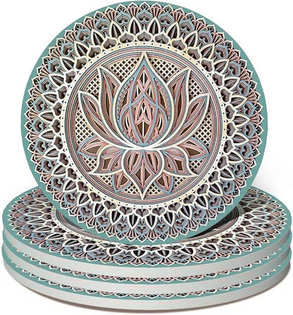 Mandala Coasters for Drinks,Doawbang Absorbent Ceramic Stone Coasters Set of 4 Cork Base Marble Art Cups Table Mats for Home Decor (Green)