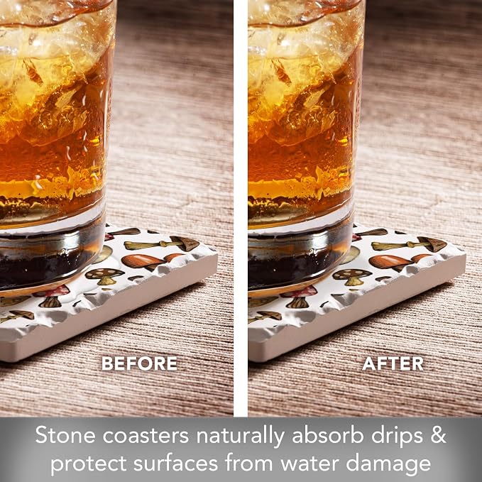 Thirstystone Mushroom Harvest 4 Pack Absorbent Tumbled Tile Stone Coasters | 4" - Image 3