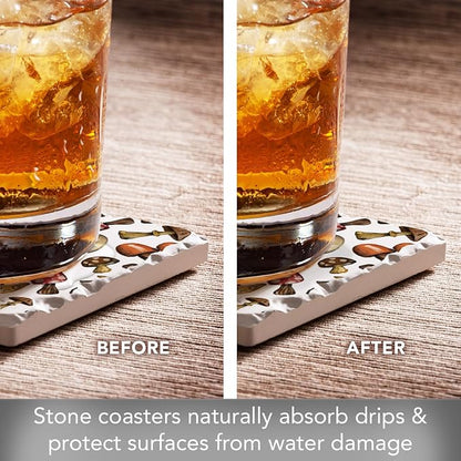 Thirstystone Mushroom Harvest 4 Pack Absorbent Tumbled Tile Stone Coasters | 4" - Image 3