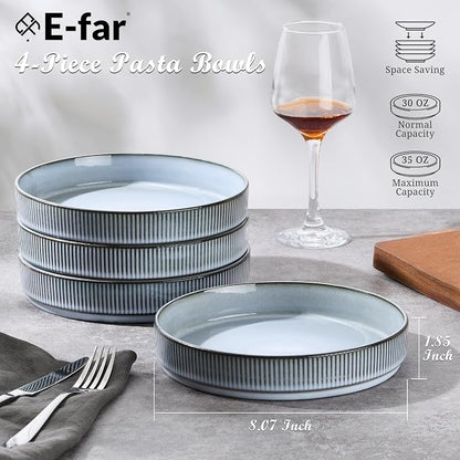 E-far Pasta Bowls Set of 4, 35oz Large Salad Bowl Plate - Image 2